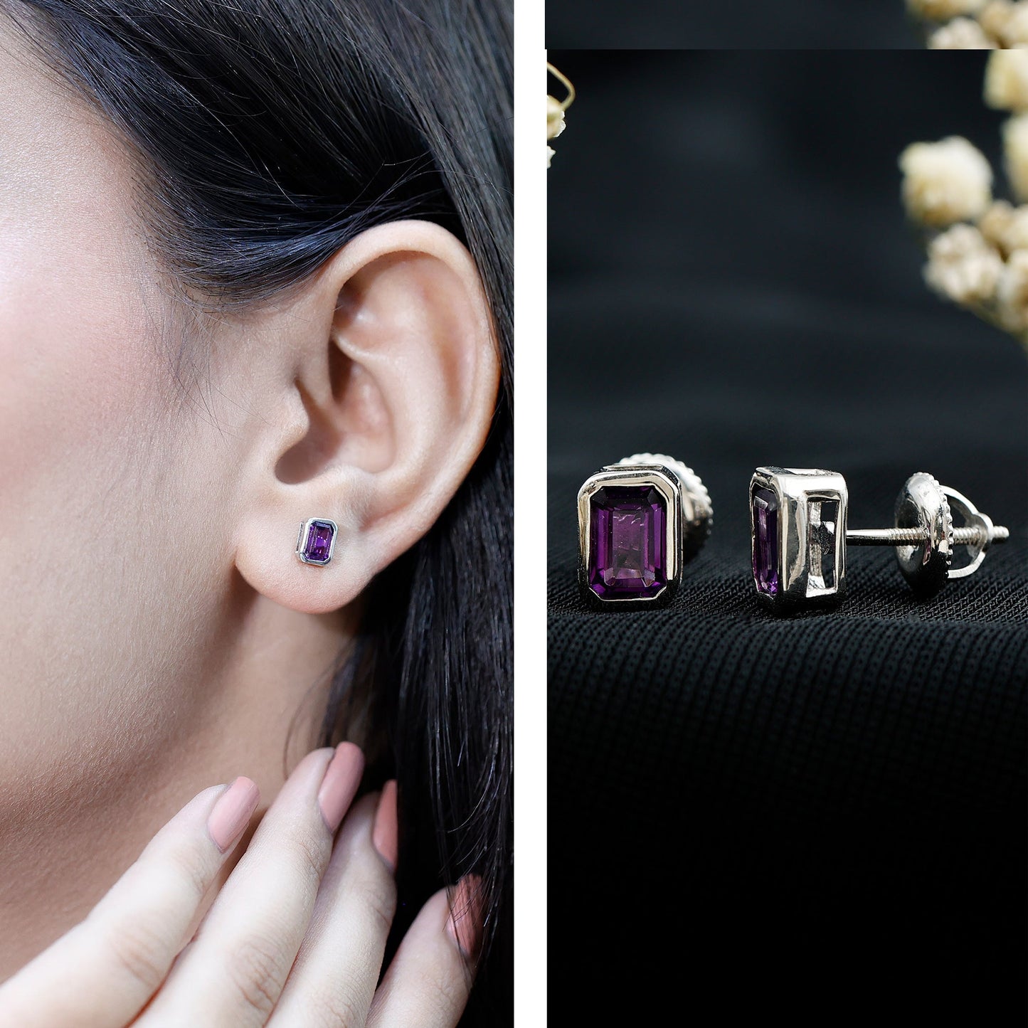 Bezel Set 1.2 Carat Amethyst Stud Earrings In Silver