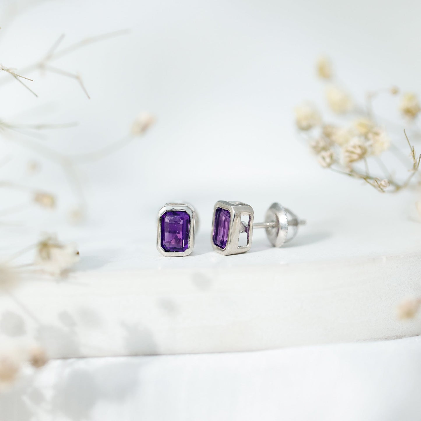 Bezel Set 1.2 Carat Amethyst Stud Earrings In Silver