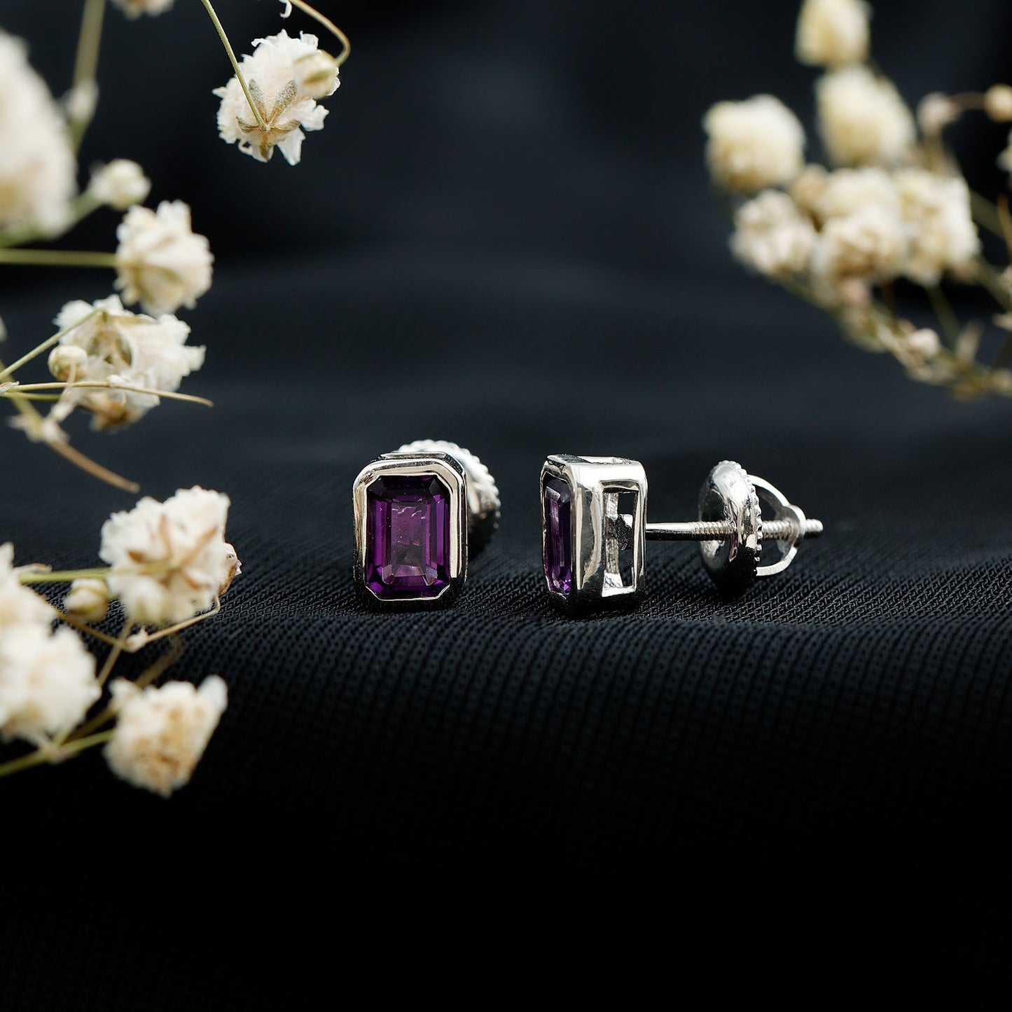 Bezel Set 1.2 Carat Amethyst Stud Earrings In Silver