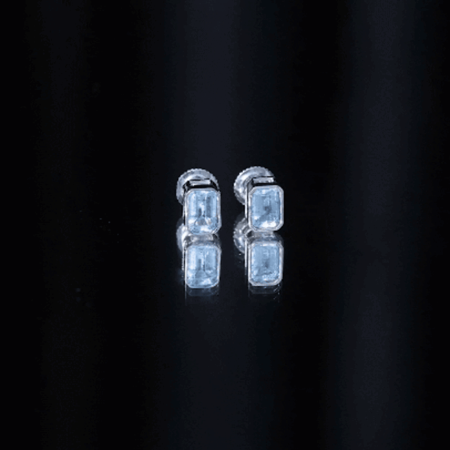 Sterling Silver 1.2 Carat Emerald Cut Aquamarine Stud Earrings