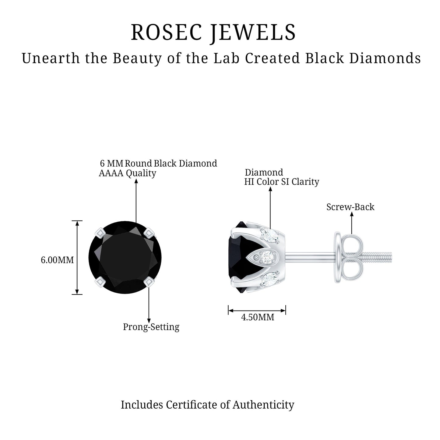 2.6 Carat Lab Created Black Diamond Stud Earrings with White Diamond