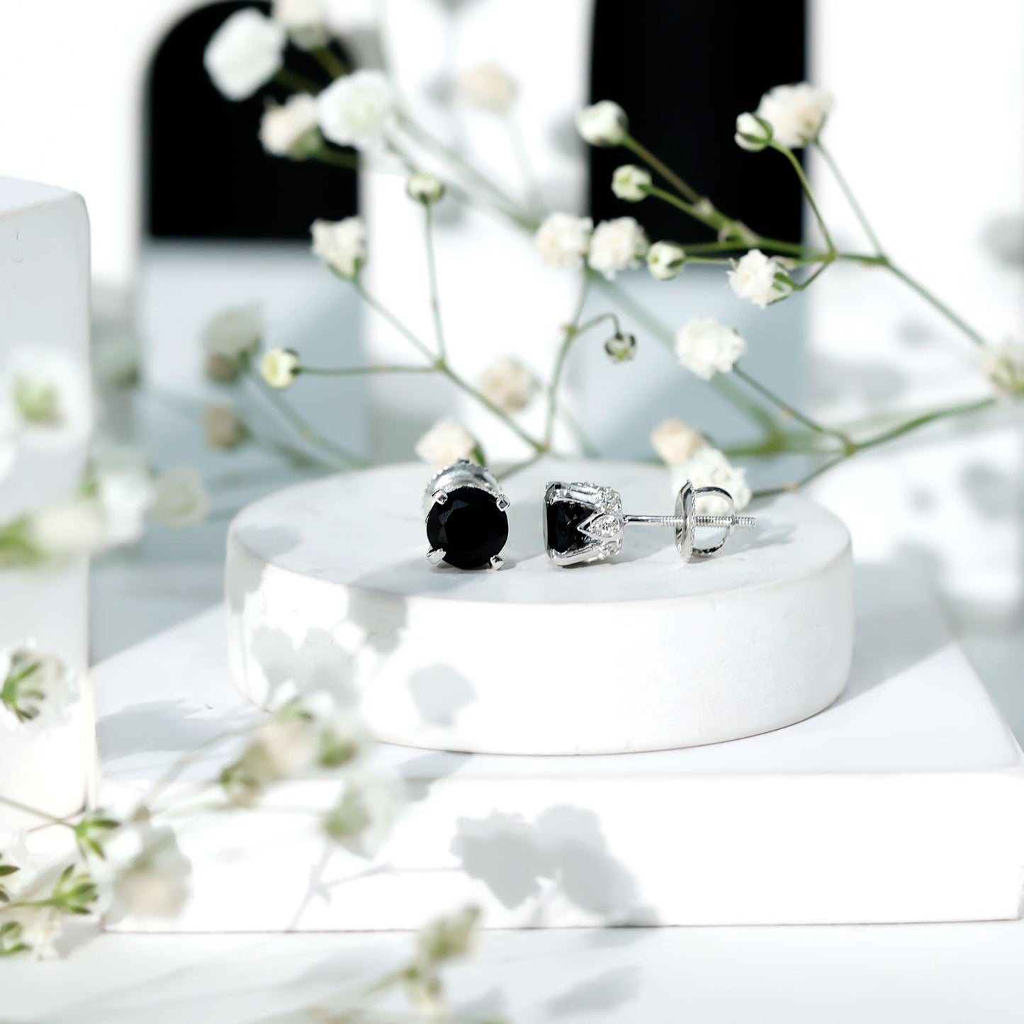 2.6 Carat Lab Created Black Diamond Stud Earrings with White Diamond