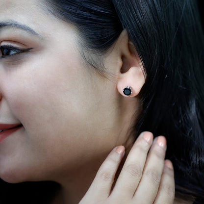 Round Cut Black Onyx Solitaire Stud Earrings
