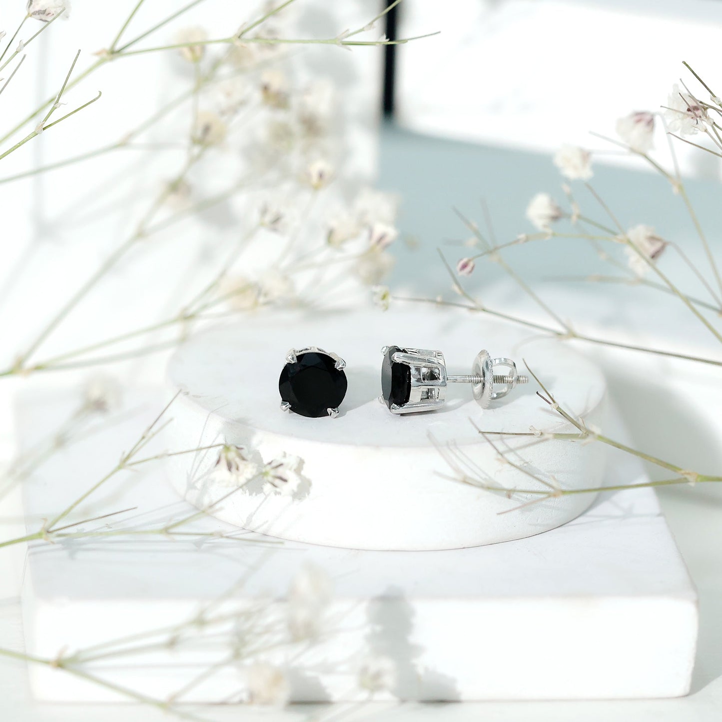 Round Cut Black Onyx Solitaire Stud Earrings