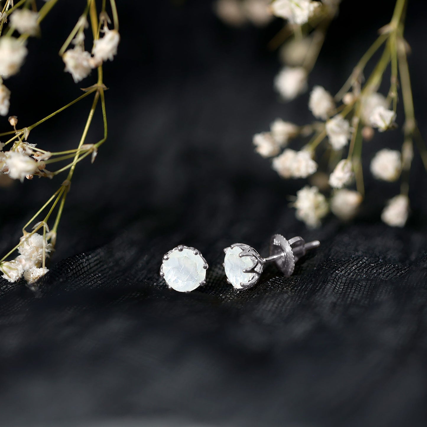 6 MM Decorative Set Moonstone Solitaire Stud Earrings