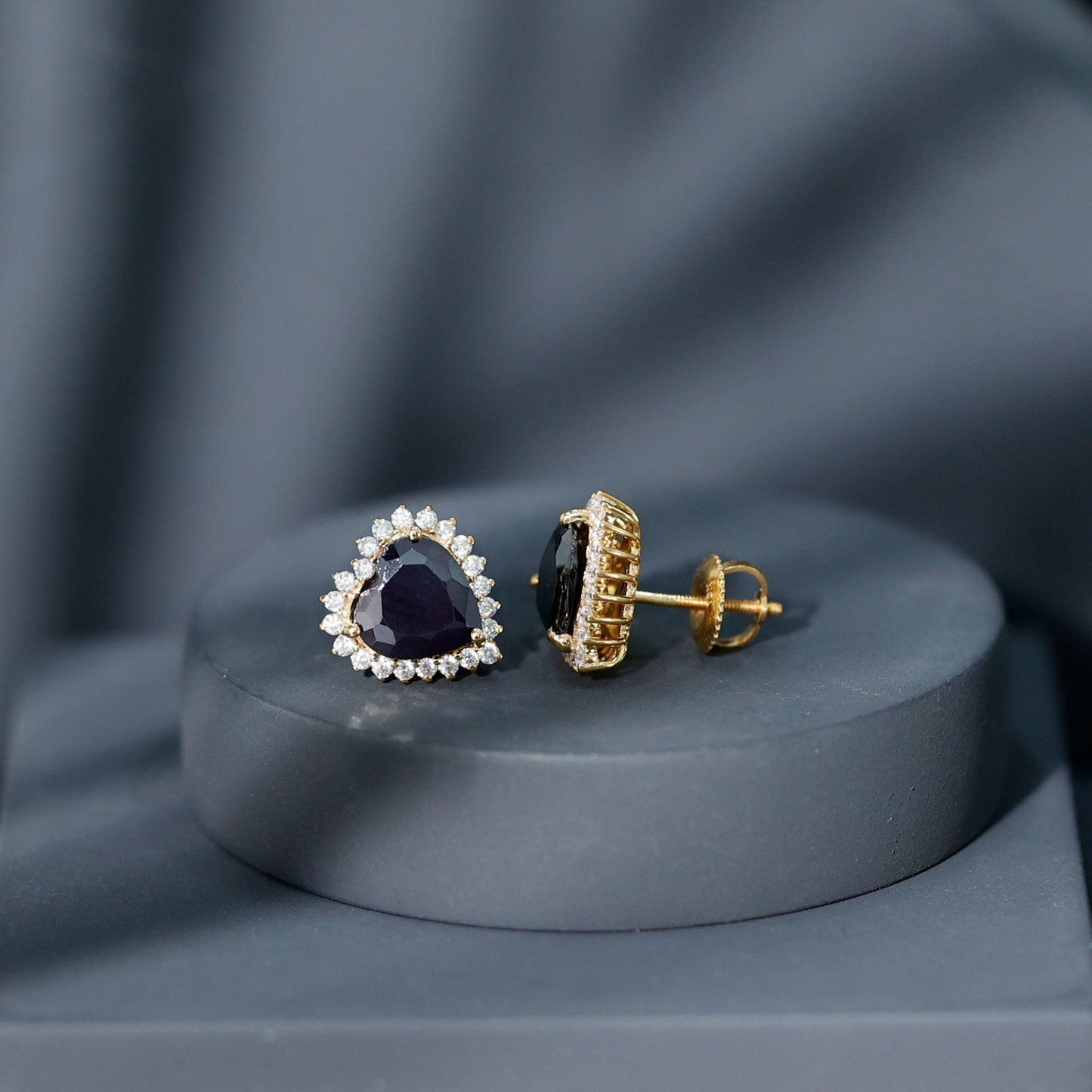 4.8 Carat Lab Created Black and White Diamond Heart Stud Earrings with Halo