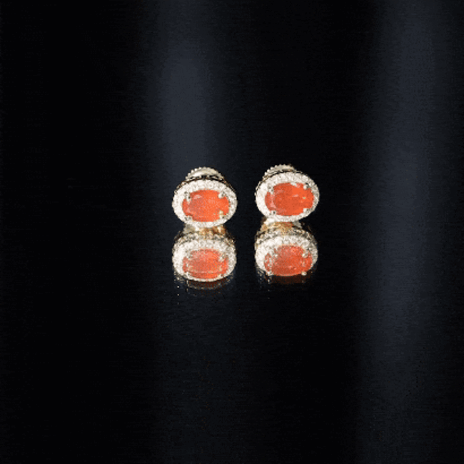 1.3 Carat Oval Cut Fire Opal and Diamond Halo Stud Earrings