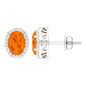 1.3 Carat Oval Cut Fire Opal and Diamond Halo Stud Earrings