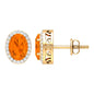 1.3 Carat Oval Cut Fire Opal and Diamond Halo Stud Earrings