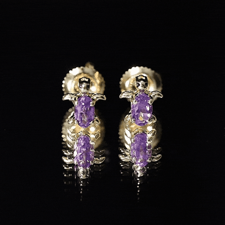 Natural Oval Amethyst Turtle Stud Earrings for Women