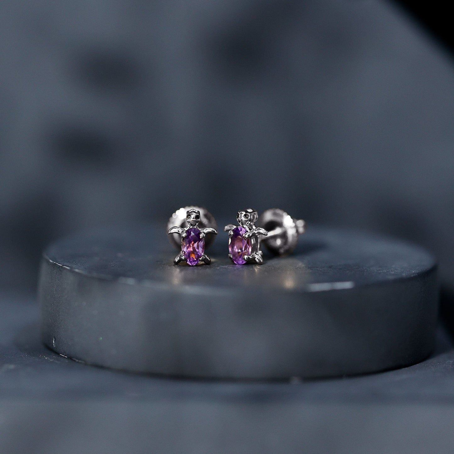 Natural Oval Amethyst Turtle Stud Earrings for Women