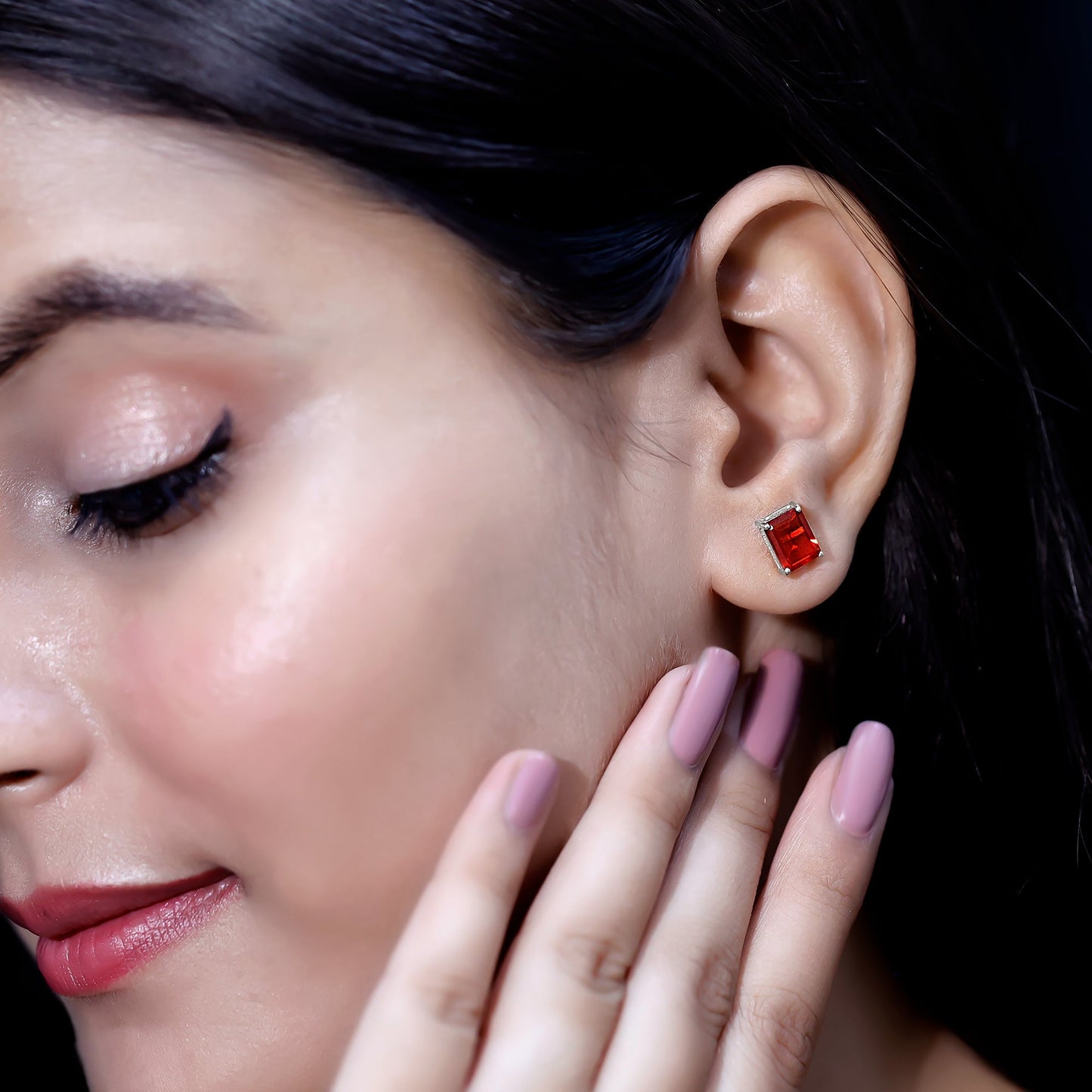 2 CT Emerald Cut Fire Opal Solitaire Stud Earrings for Women