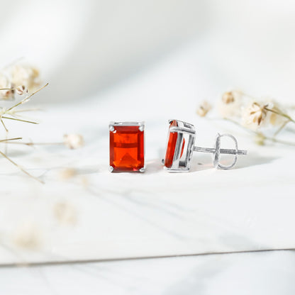 2 CT Emerald Cut Fire Opal Solitaire Stud Earrings for Women