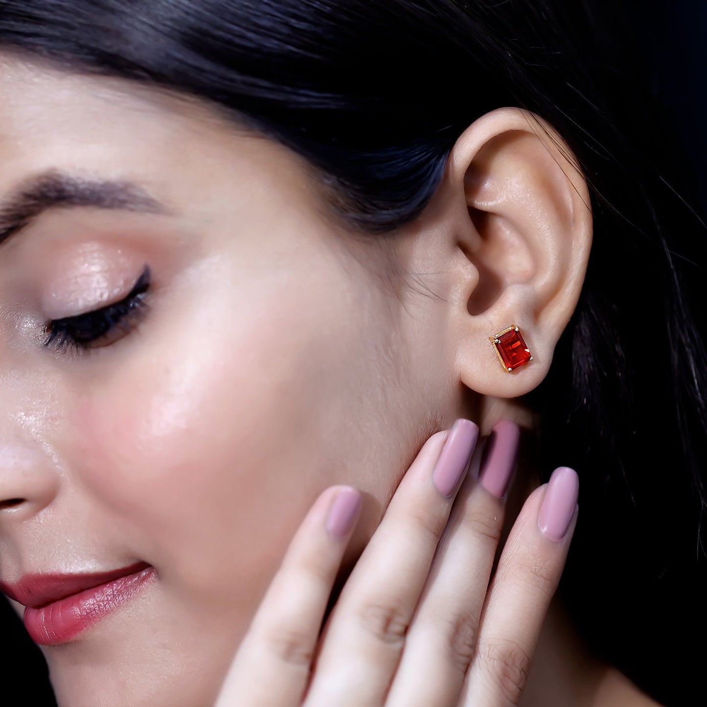 2 CT Emerald Cut Fire Opal Solitaire Stud Earrings for Women