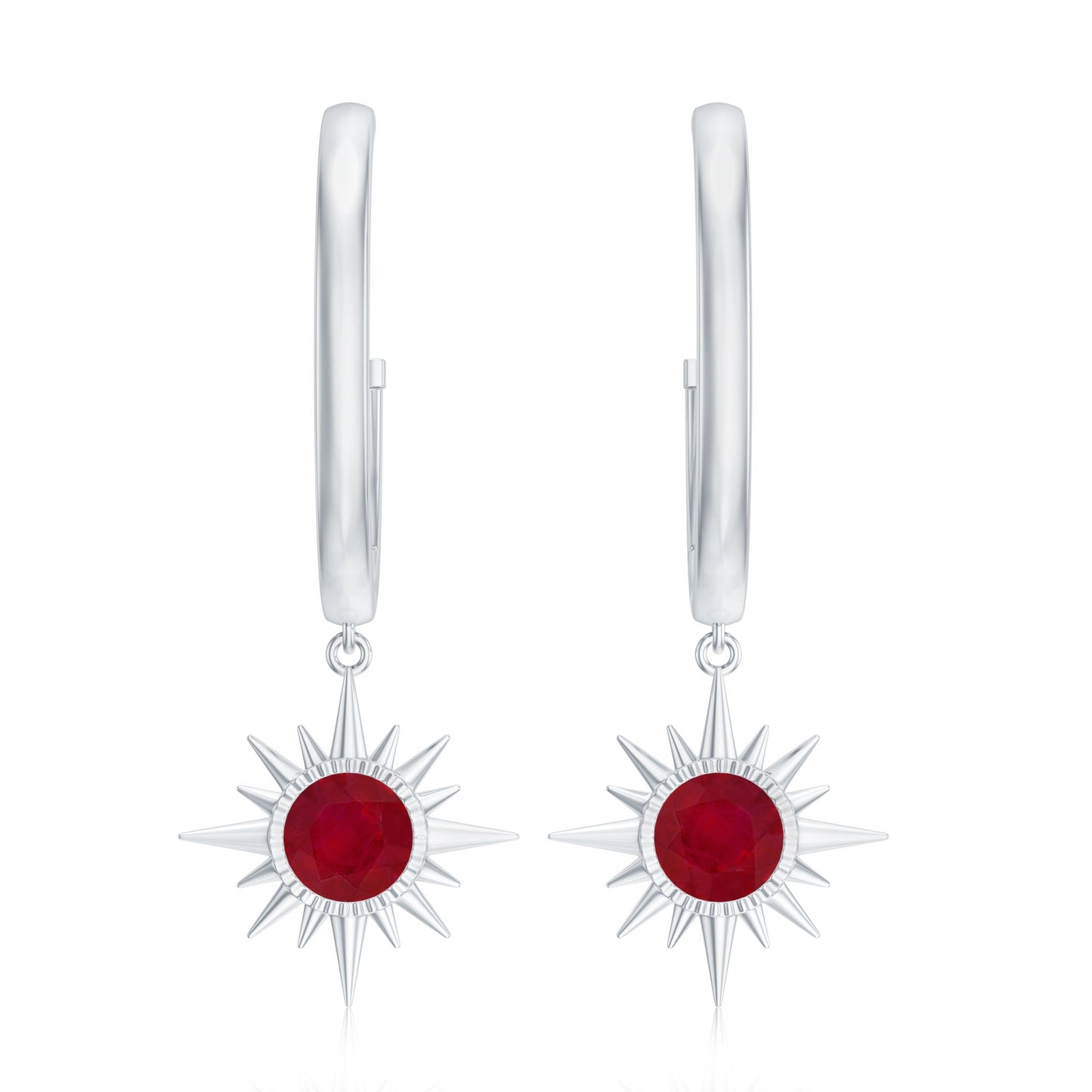 Natural 0.5 Carat Ruby Sunburst Drop Hoop Earrings for Women