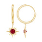 Natural 0.5 Carat Ruby Sunburst Drop Hoop Earrings for Women