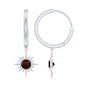 Real Garnet Sunburst Drop Hoop Earring for Women