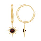 Real Garnet Sunburst Drop Hoop Earring for Women
