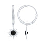 Natural Black Spinel Sunburst Drop Hoop Earrings