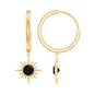 Natural Black Spinel Sunburst Drop Hoop Earrings
