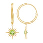 Round Shape 1 Carat Peridot Sunburst Hoop Drop Earrings For Women