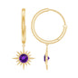 Natural Amethyst Sunburst Hoop Drop Earrings with Certificate