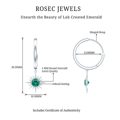 0.5 Carat Round Cut Lab Created Emerald Sunburst Hoop Earrings