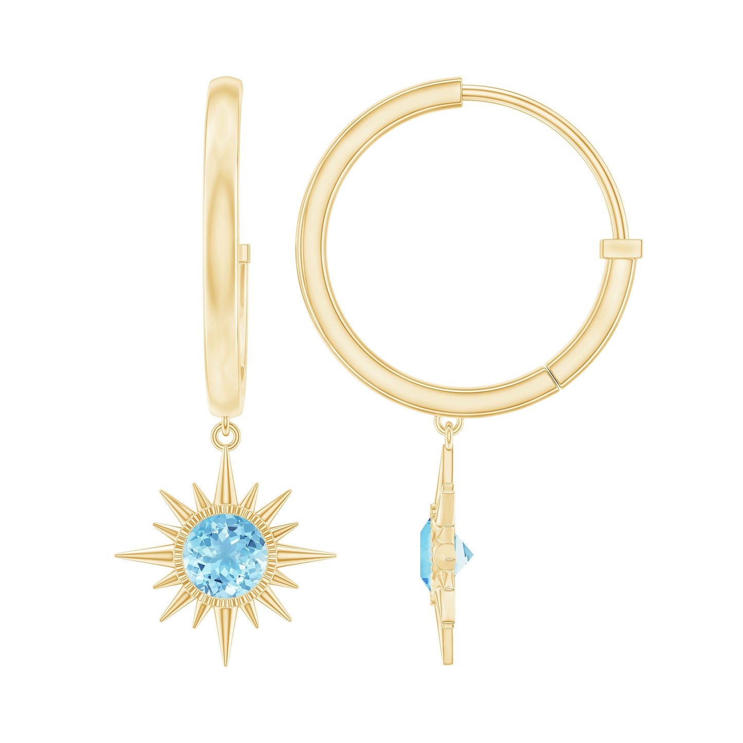 0.5 Carat Aquamarine Sunburst Hoop Earrings For Women