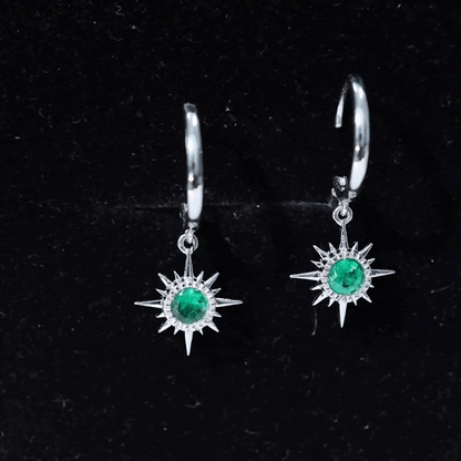 Real Emerald Sunburst Hoop Drop Earrings with Certificate