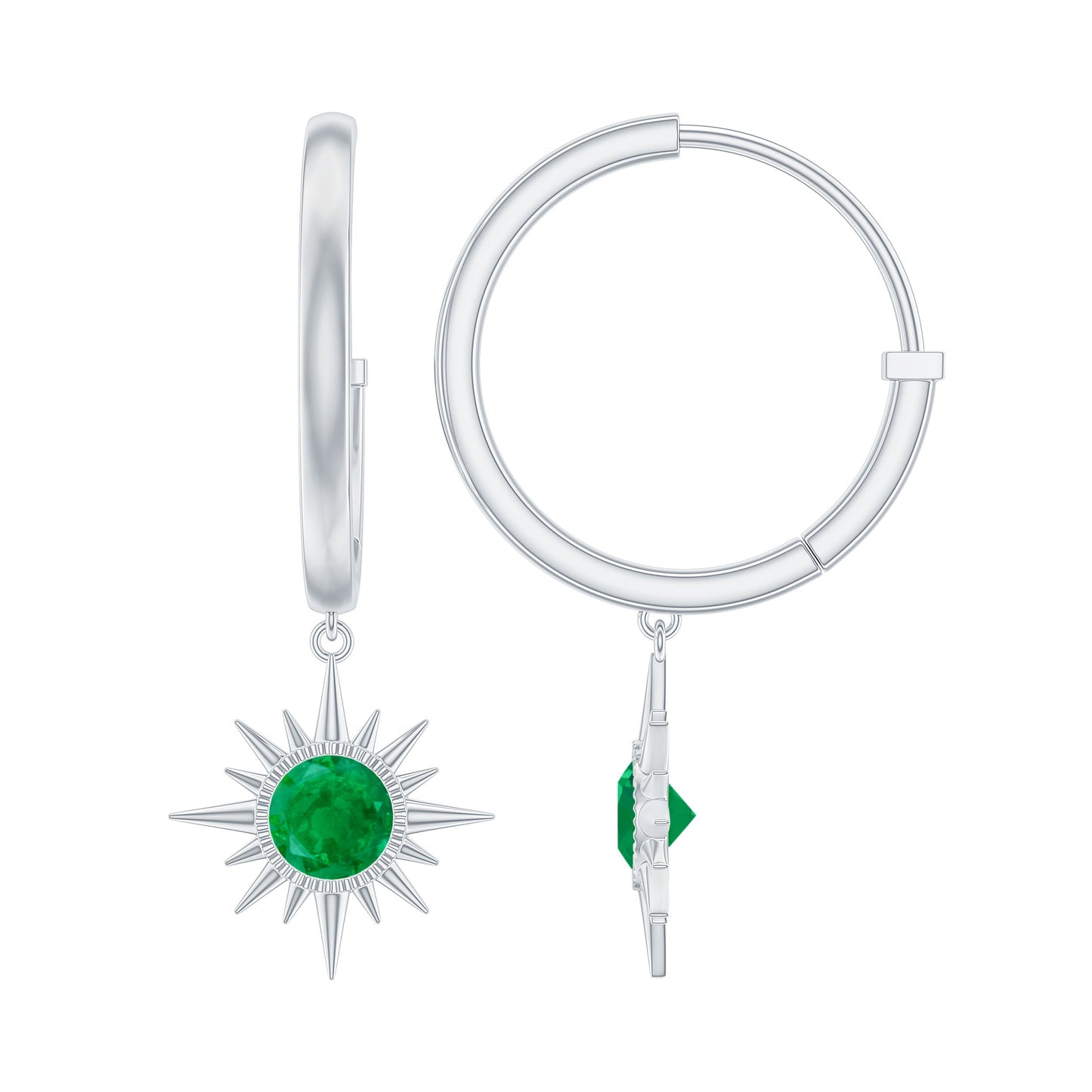 Real Emerald Sunburst Hoop Drop Earrings with Certificate