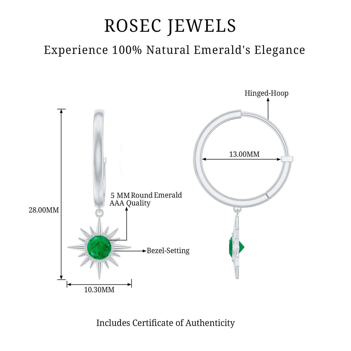 Real Emerald Sunburst Hoop Drop Earrings with Certificate