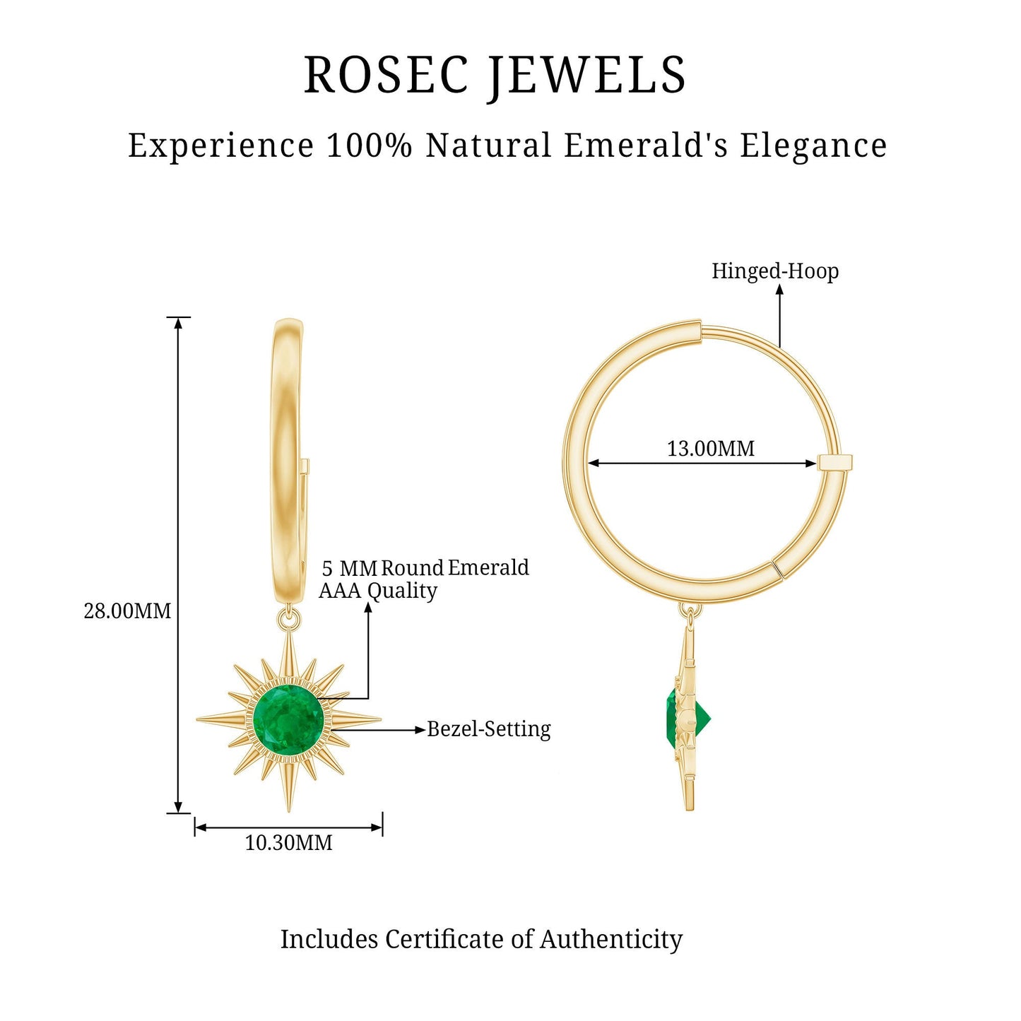 Real Emerald Sunburst Hoop Drop Earrings with Certificate