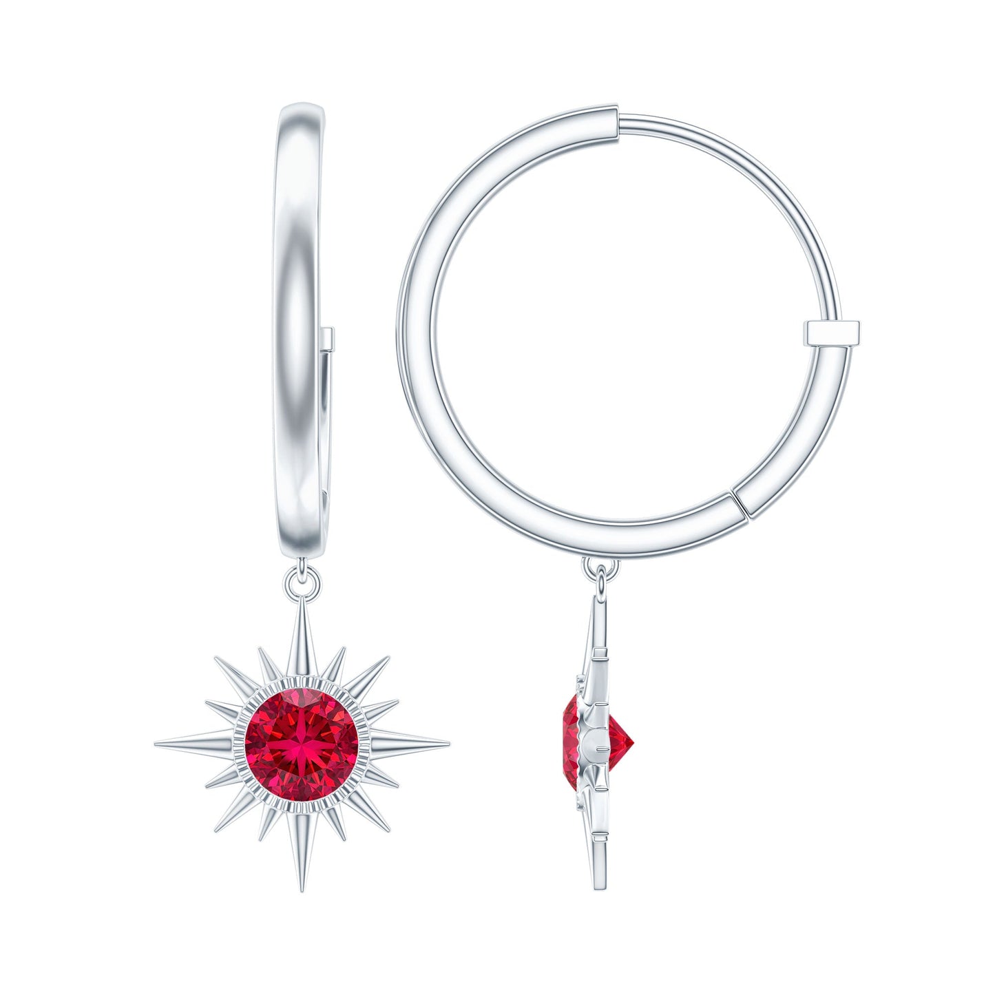 Lab Created Ruby Hoop Drop Earrings With Certificate