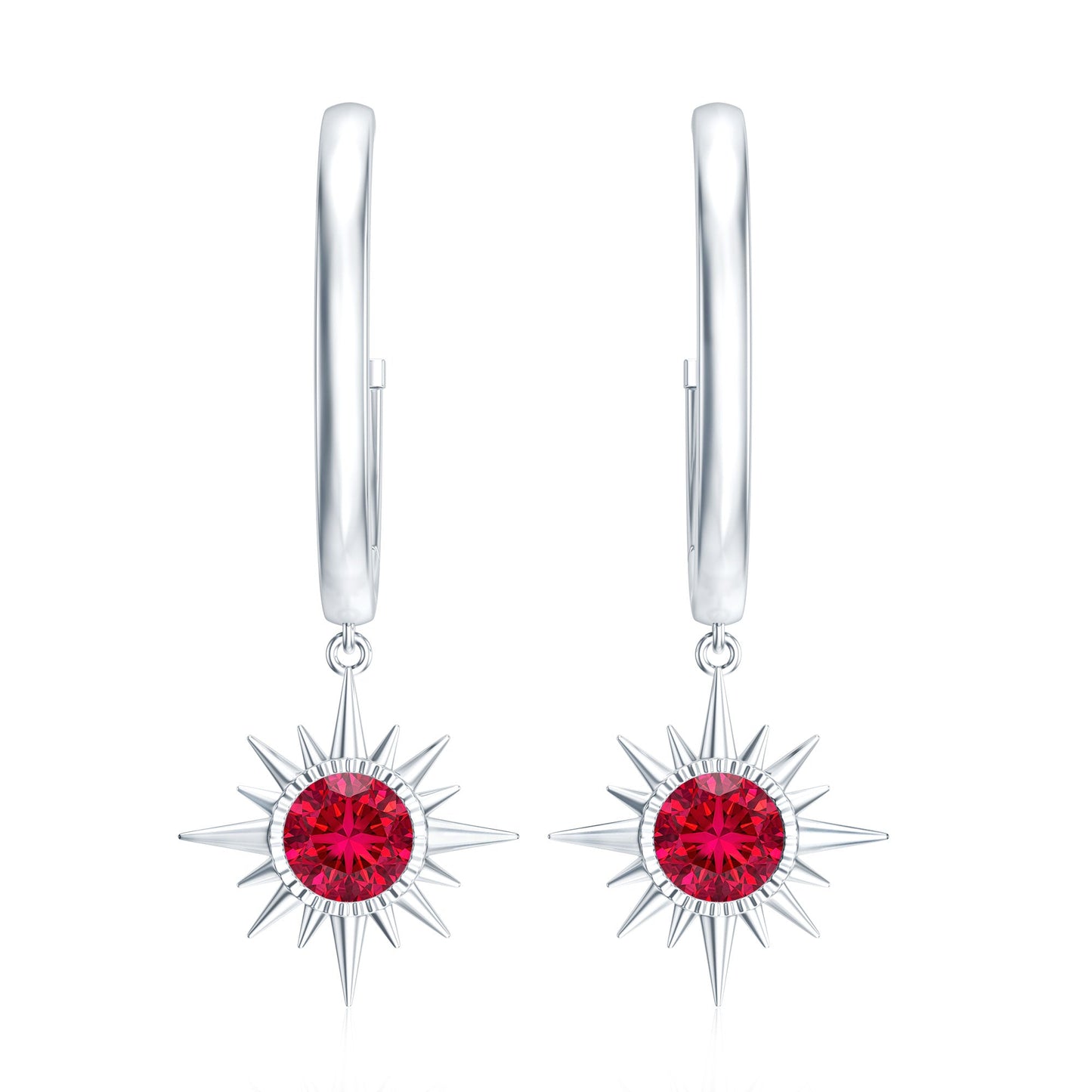 Lab Created Ruby Hoop Drop Earrings With Certificate