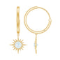 Natural 0.7 Carat Moonstone Sunburst Drop Earrings with Hinged Hoop