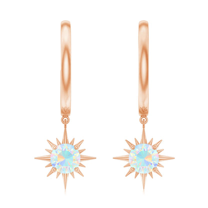 1 Carat Round Shape Ethiopian Opal Sunburst Hoop Earrings