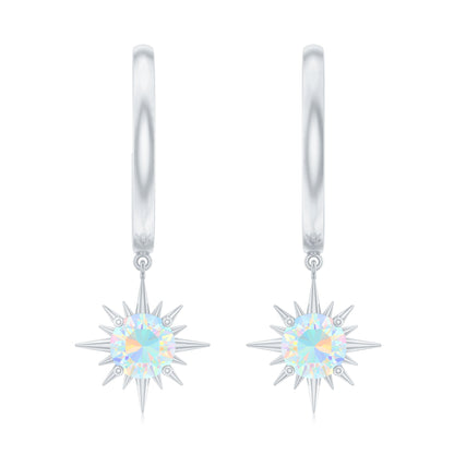 1 Carat Round Shape Ethiopian Opal Sunburst Hoop Earrings