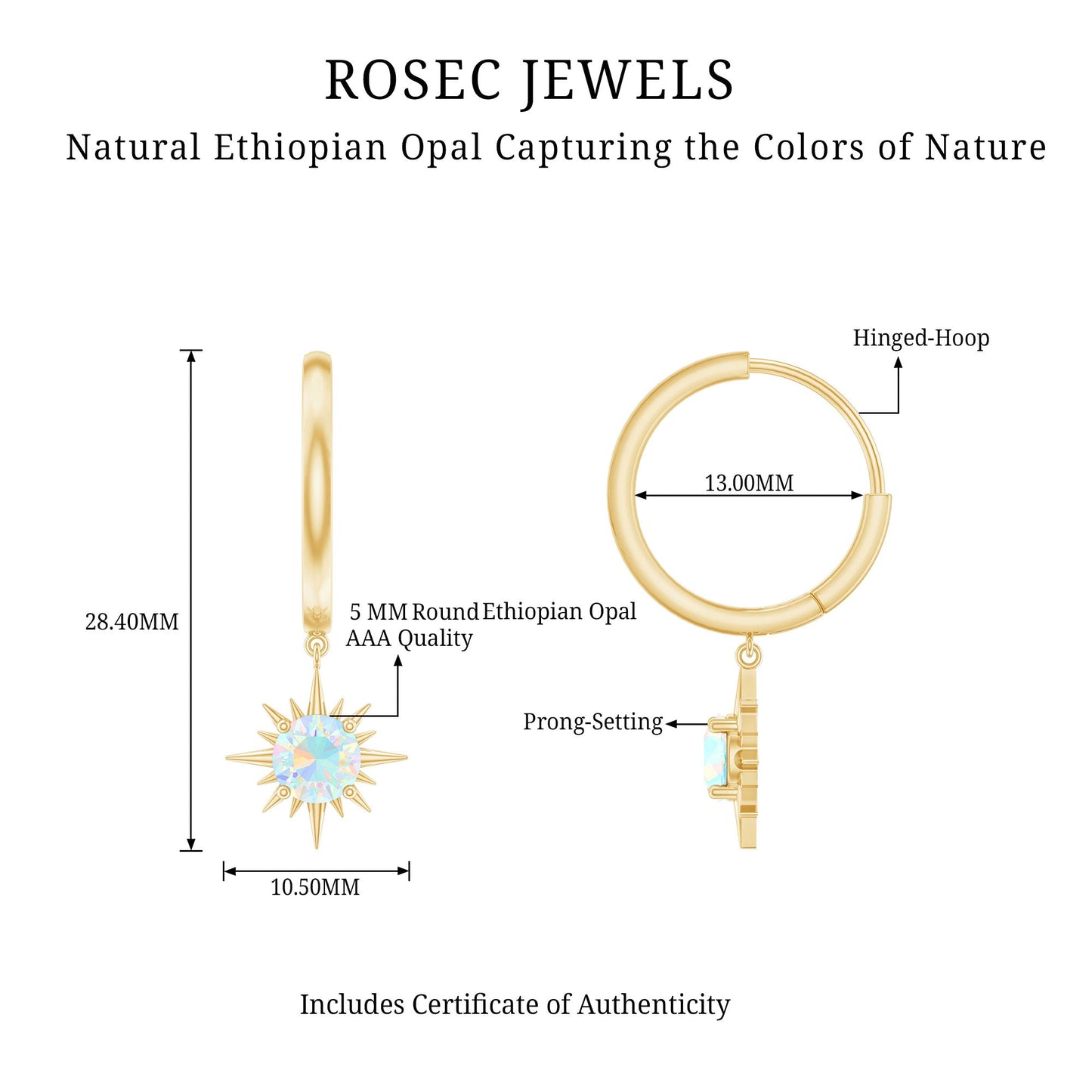 1 Carat Round Shape Ethiopian Opal Sunburst Hoop Earrings
