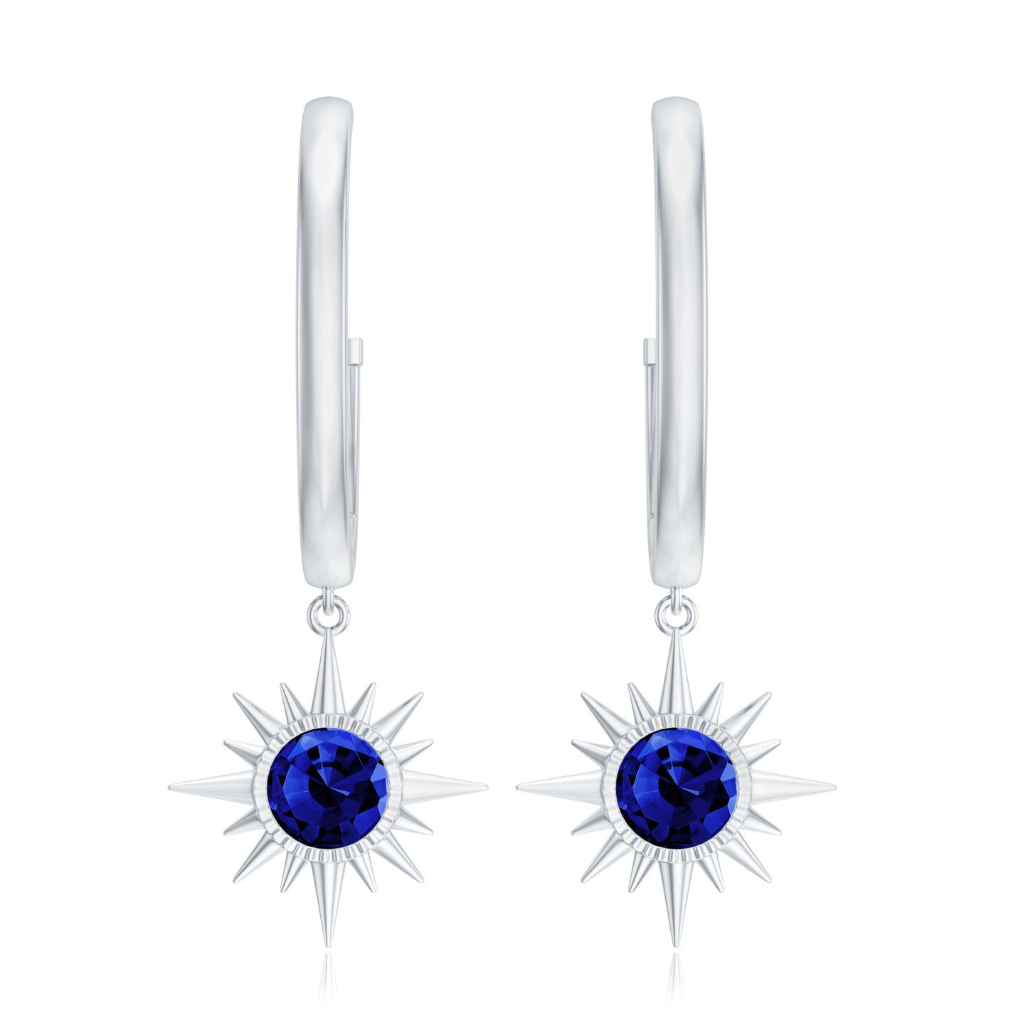 Lab Created Blue Sapphire Hoop Drop Earrings With Certificate