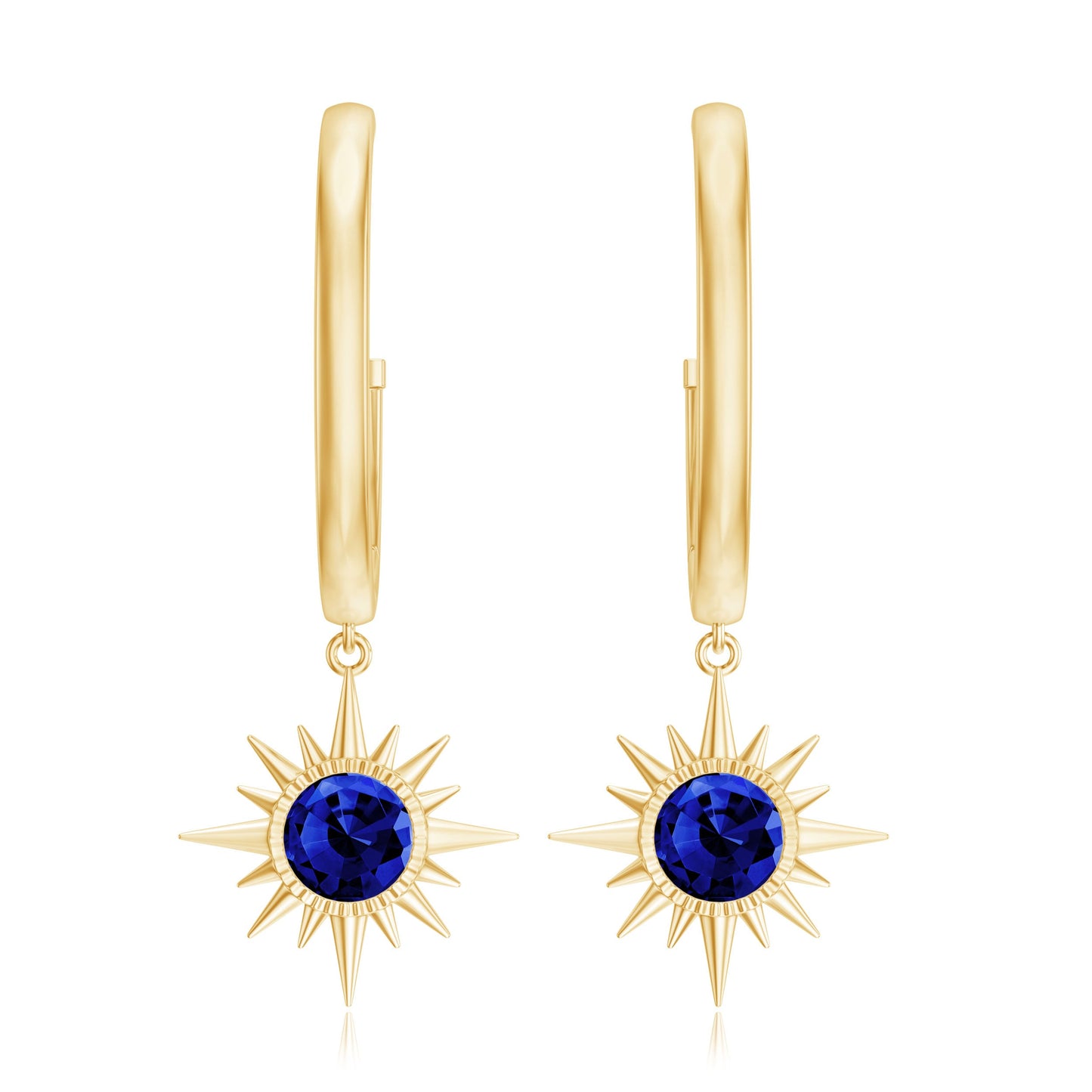 Lab Created Blue Sapphire Hoop Drop Earrings With Certificate