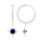 Bezel Set Blue Sapphire Sunburst Drop Hoop Earrings
