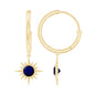 Bezel Set Blue Sapphire Sunburst Drop Hoop Earrings