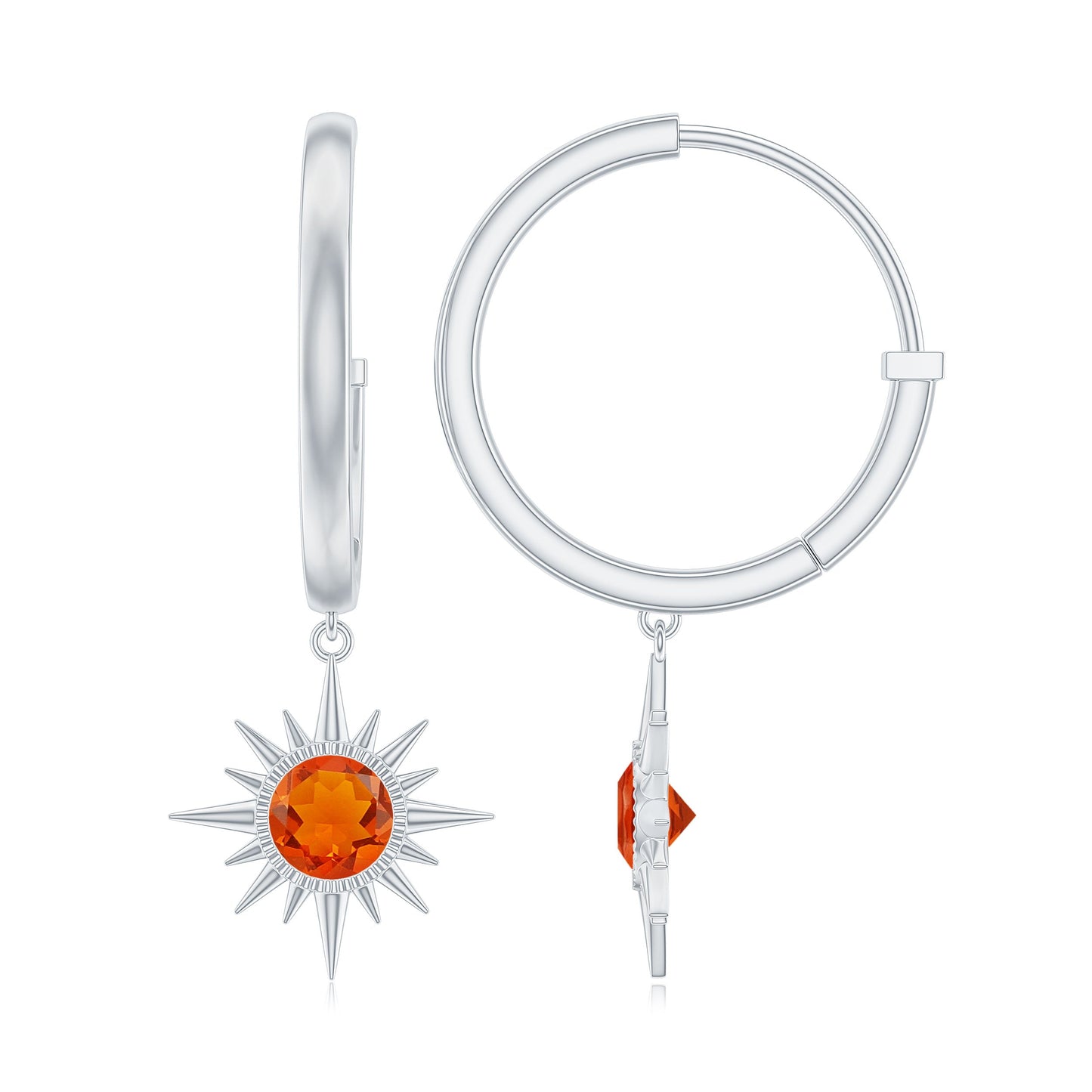 Certified Real Fire Opal Sunburst Drop Hoop Earrings