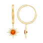 Certified Real Fire Opal Sunburst Drop Hoop Earrings