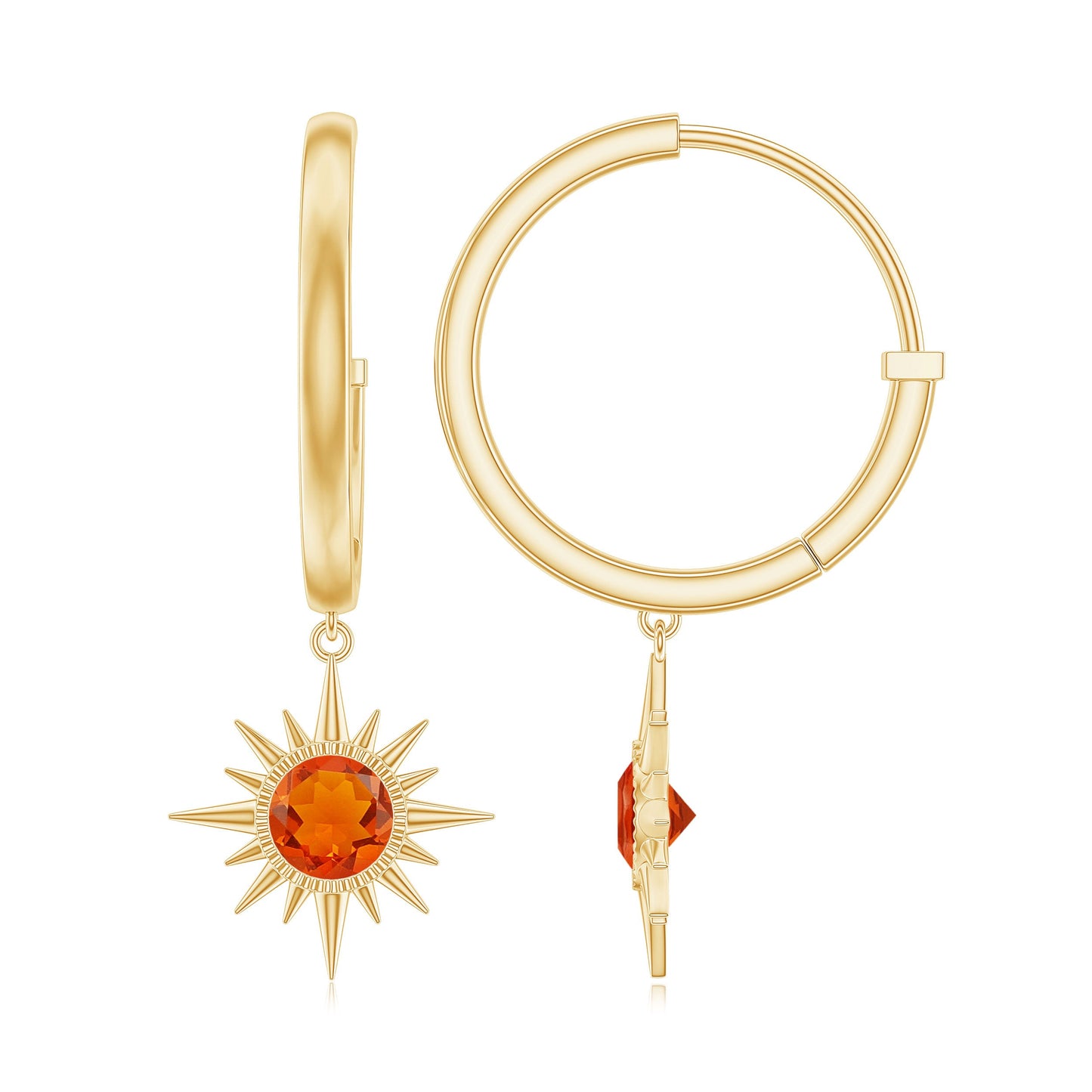 Certified Real Fire Opal Sunburst Drop Hoop Earrings