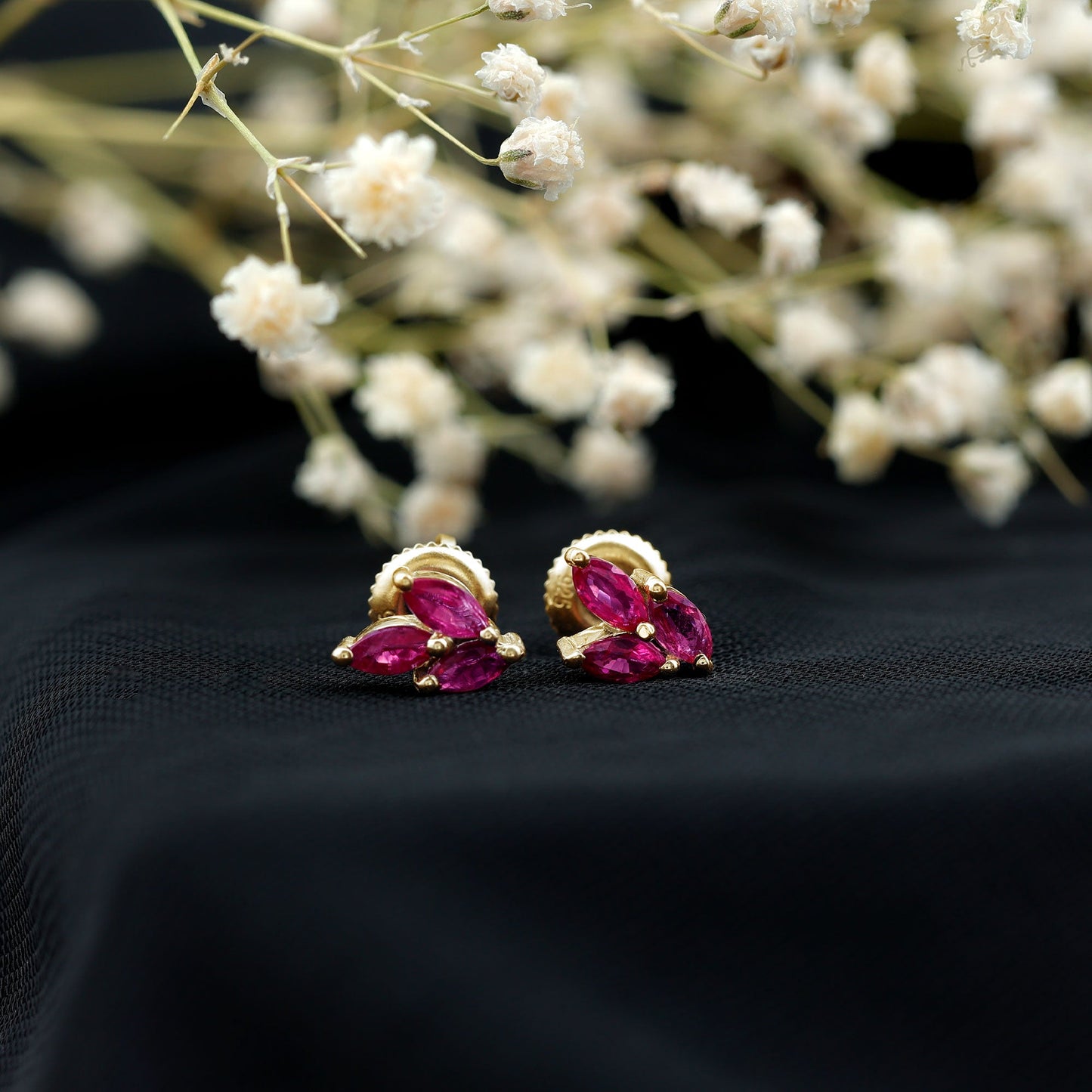 Certified Marquise Shape Ruby Leaf Stud Earrings for Women