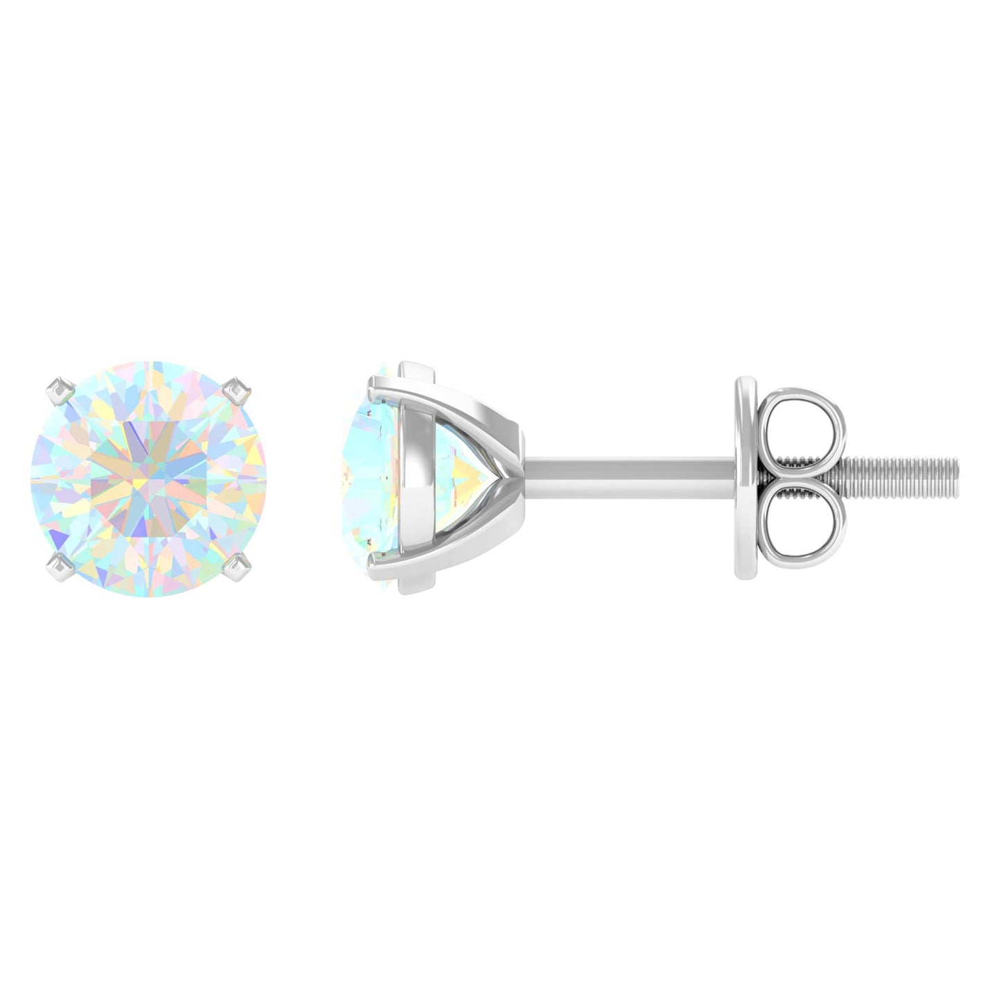 4 Carat Round Cut Ethiopian Opal Solitaire Stud Earrings