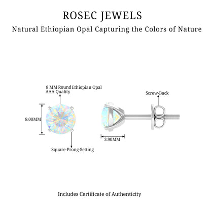 4 Carat Round Cut Ethiopian Opal Solitaire Stud Earrings