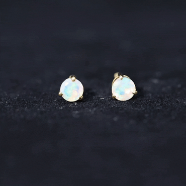 Minimalist Ethiopian Opal Solitaire Stud Earrings
