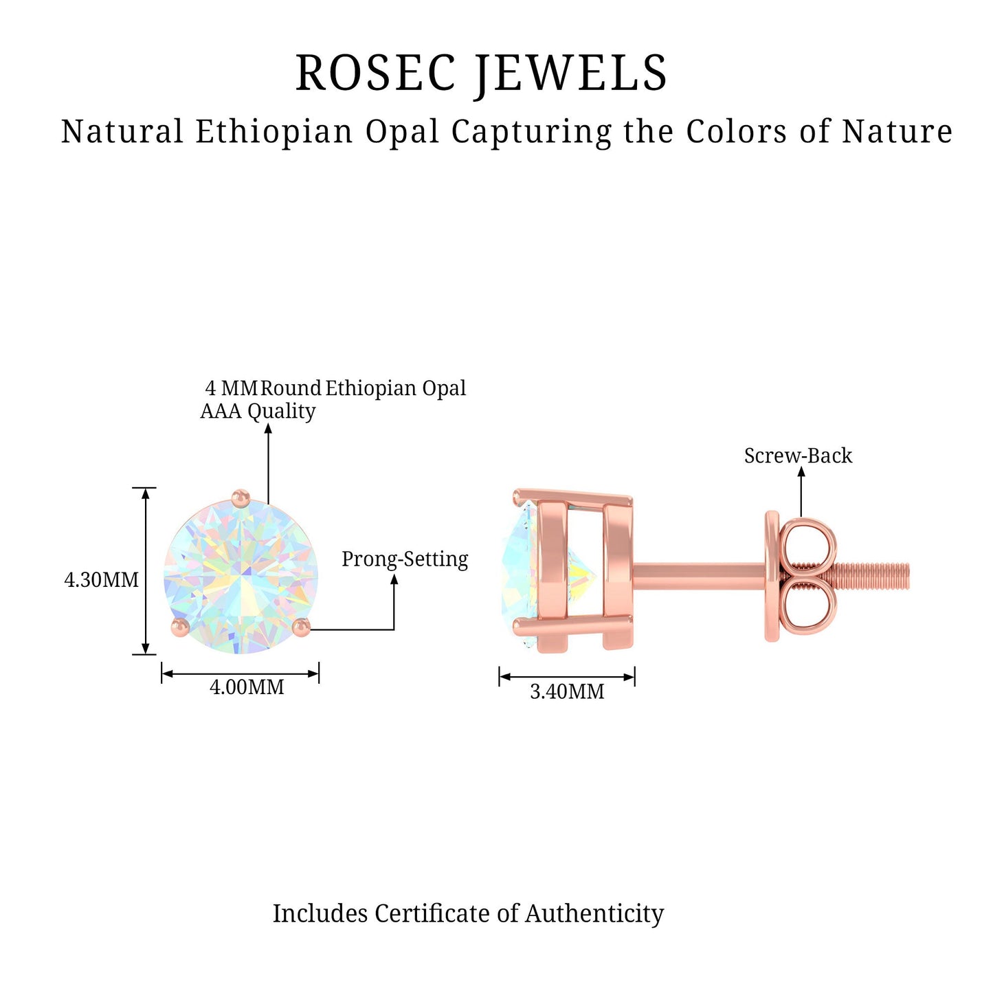 Minimalist Ethiopian Opal Solitaire Stud Earrings